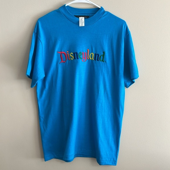 Disney Tops - Vintage Disneyland Single Stitch Rainbow Embroidered Blue Short Sleeve T Shirt